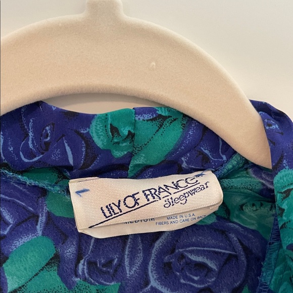 Vintage Lily of France Blue and Green Floral Kimono, Size Medium - Made in USA - Picture 2 of 3